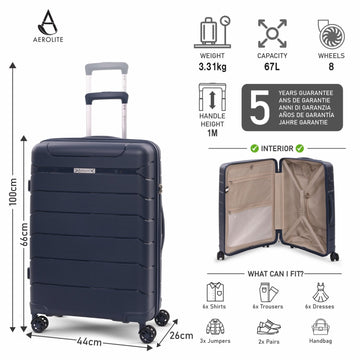 Aerolite Medium 24in (67L) Lightweight Polypropylene Hard Shell Check-In Luggage Suitcase, Dual 4-Spinner Wheels, TSA Lock, Organised Interior, Durable Travel Case – Navy